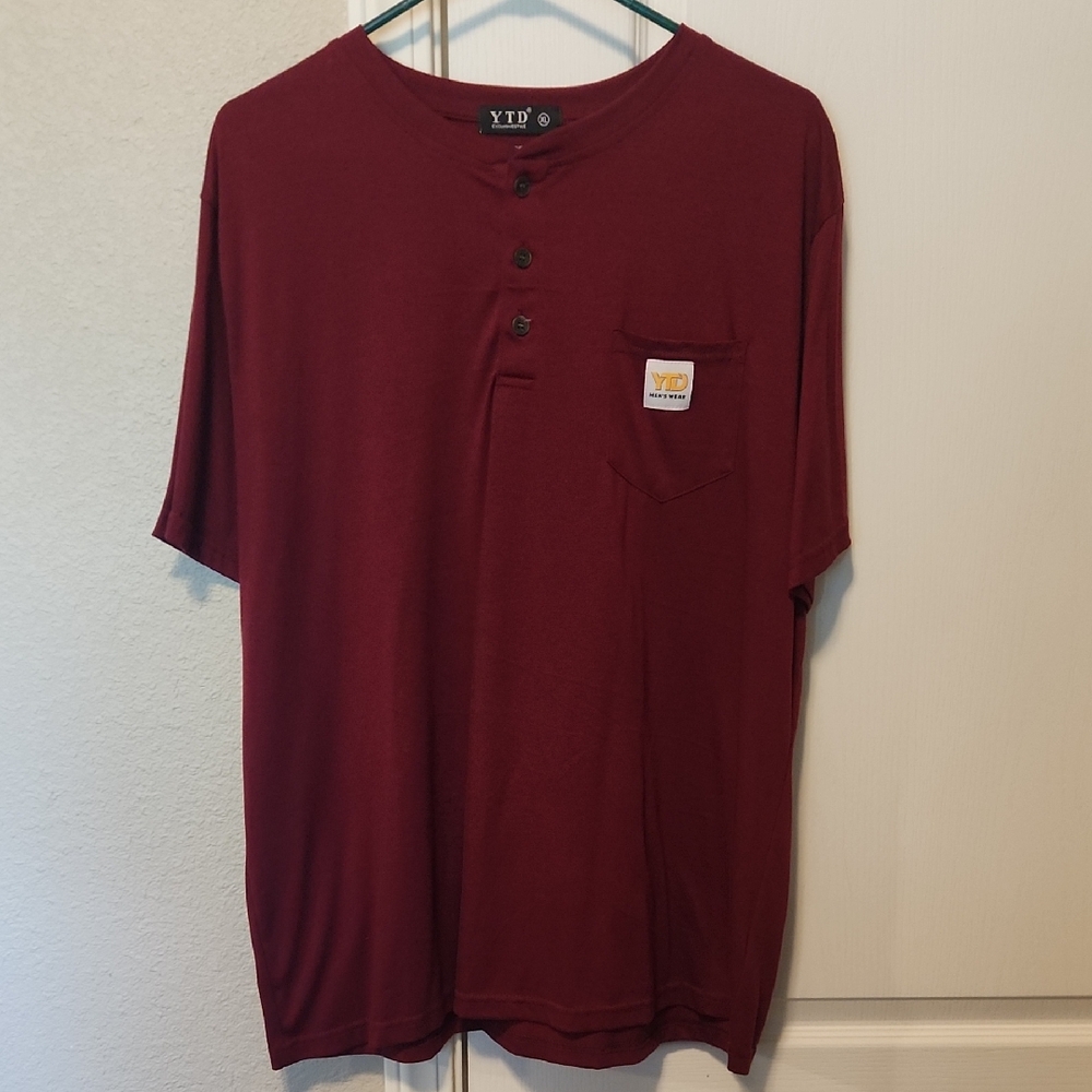 Men's Casual Burgundy Short Sleve Henley Shirt